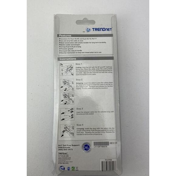 TRENDnet Crimping Tool 8P/Rj-45 & 6P/Rj-12 Rj-11 Crimp Cut & Strip Tool TC-CT68 - Picture 4 of 4